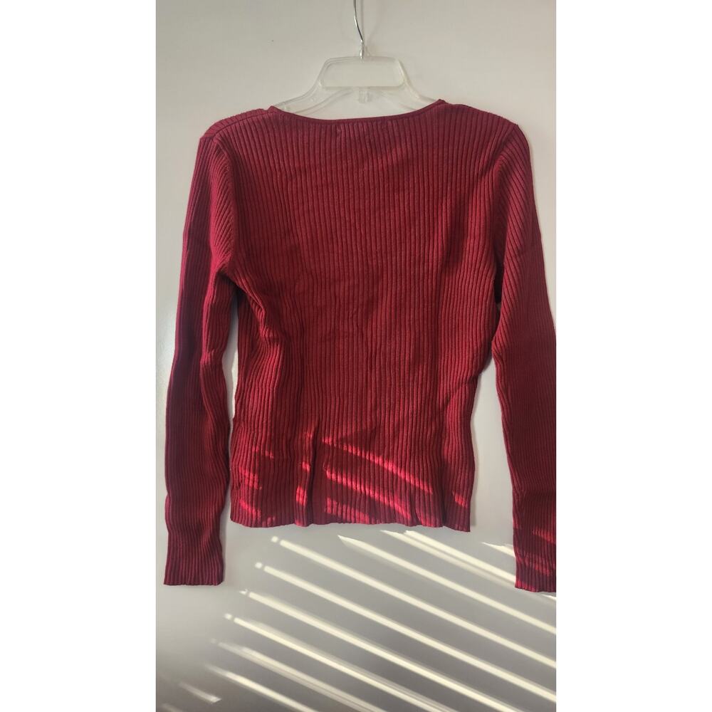Merona Red Ribbed Knit Sweater Top Womens Size Medium Long Sleeve #309 - Picture 3 of 5